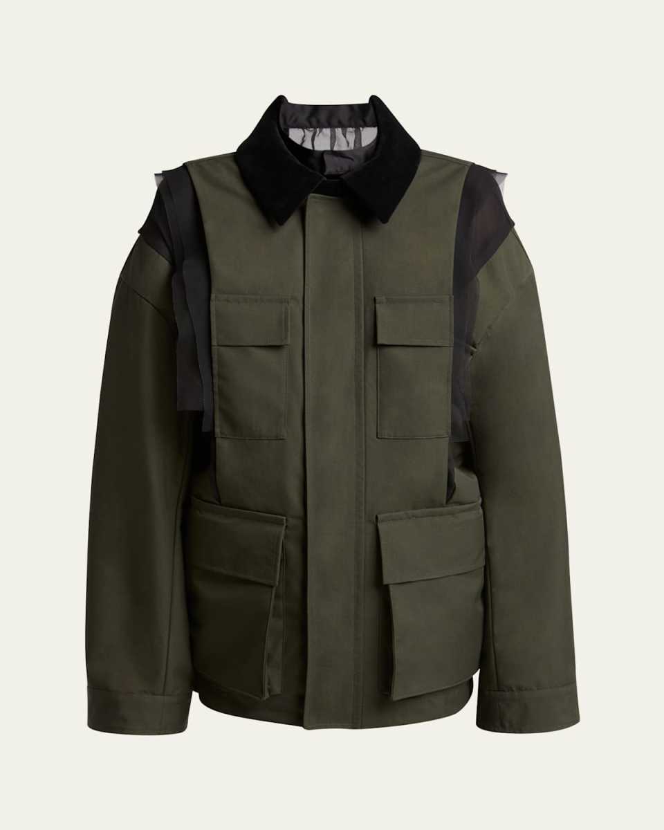 Sheer Insert Grosgrain Cargo Pocket Utility Jacket